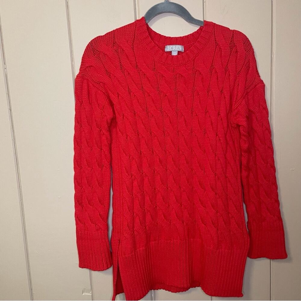 J.Crew Cable Knit Crewneck Sweater Red scarlet Size XS-S classic quiet luxury